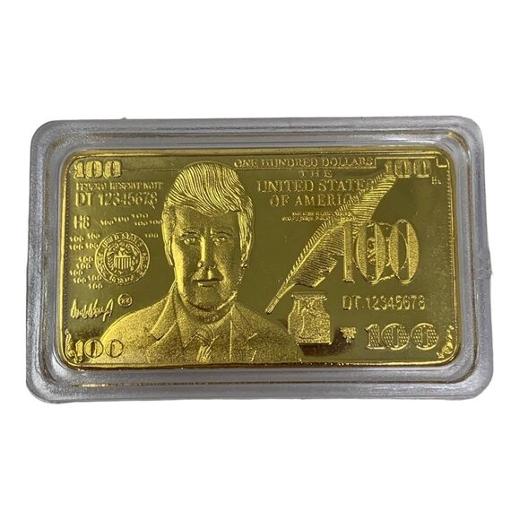 Donald Trump 24K Gold Foil Bullion $100 Dollar Art Bar US President Collectible - Picture 1 of 8